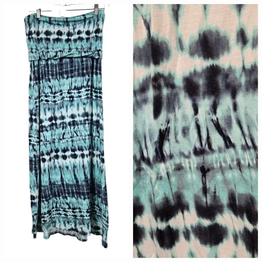 Buckle BKE Aqua Tie Dye Midi Skirt Flowy Soft Jersey Knit Comfy Boho Festival
